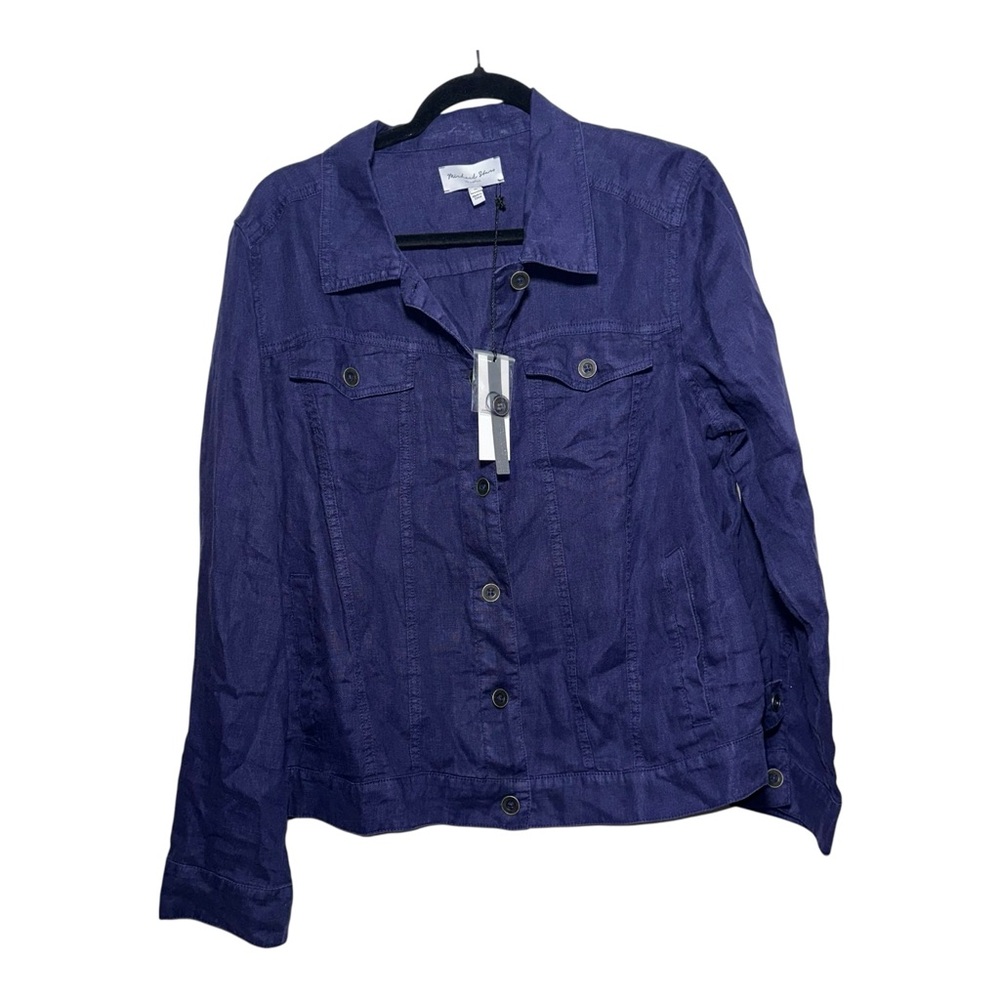 NWT MICHAEL STARS Jean Blue Trucker Collared‎ Woven Linen Jacket Women's 1X